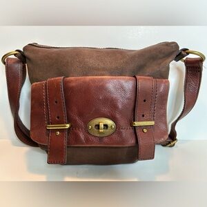 Fossil Long Live Vintage Distressed Brown Hobo Crossbody Bag